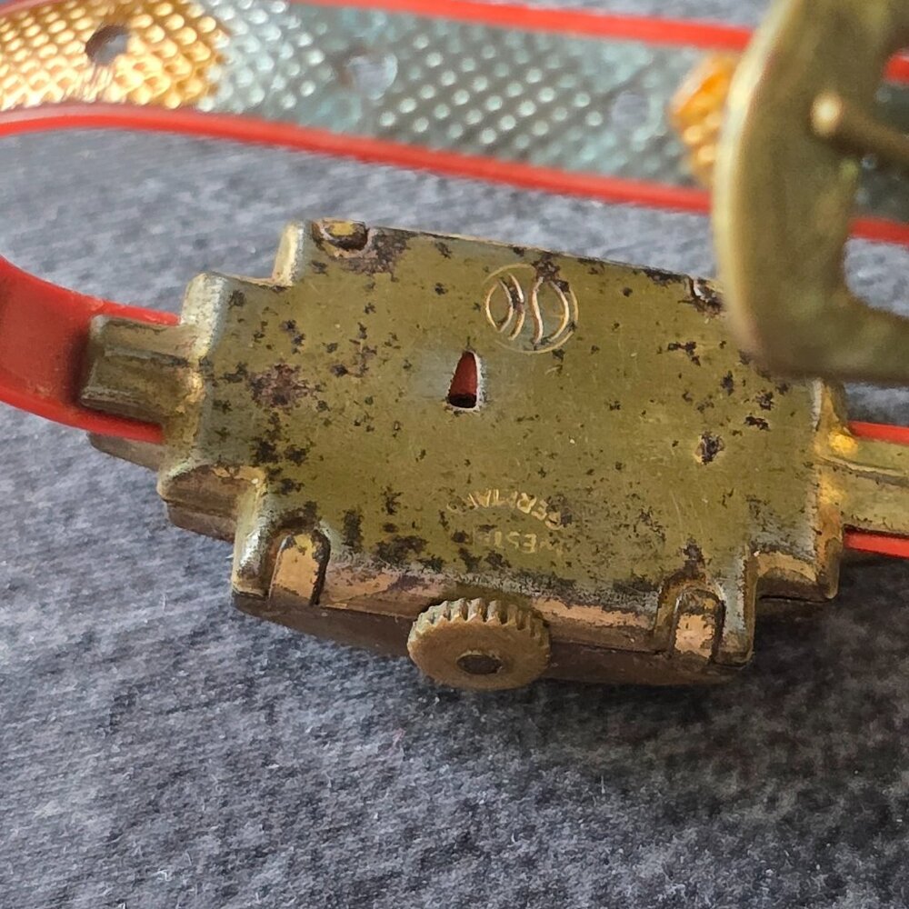Vintage ESCO Esko Toy Wrist Watch Red Band Green Rhinestone Novelty 1930s 1940s - Picture 12 of 16